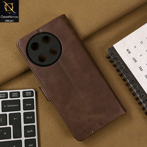 Tecno Camon 30S Cover - Dark Brown - Premium Leather Megantic Flip Book Covers With Card Holding Option