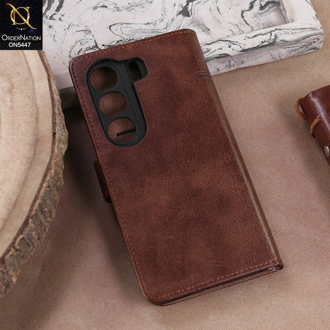 Tecno Camon 40 - Dark Brown -  Premium Leather Megantic Flip Book Covers With Card Holding Option