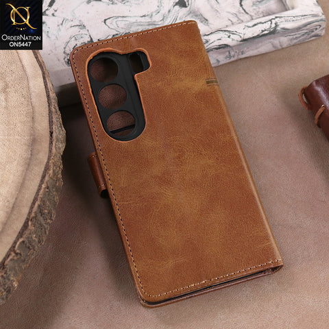 Tecno Camon 40 - Light Brown -  Premium Leather Megantic Flip Book Covers With Card Holding Option