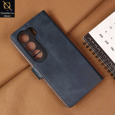 Tecno Camon 40 Pro Cover - Blue - Premium Leather Megantic Flip Book Covers With Card Holding Option
