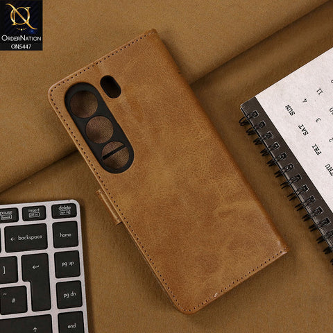 Tecno Camon 40 Pro Cover - Light Brown - Premium Leather Megantic Flip Book Covers With Card Holding Option