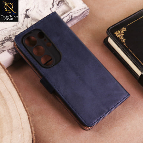 Tecno Camon 50 Ultra Cover  - Blue - Premium Leather Megantic Flip Book Covers With Card Holding Option