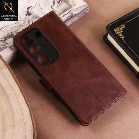 Tecno Camon 50 Pro 5G Cover  - Dark Brown - Premium Leather Megantic Flip Book Covers With Card Holding Option