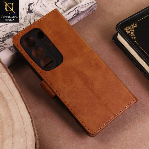 Tecno Camon 50 Ultra Cover  - Light Brown - Premium Leather Megantic Flip Book Covers With Card Holding Option