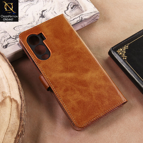 itel City 200 Cover - Light Brown - Premium Leather Megantic Flip Book Covers With Card Holding Option