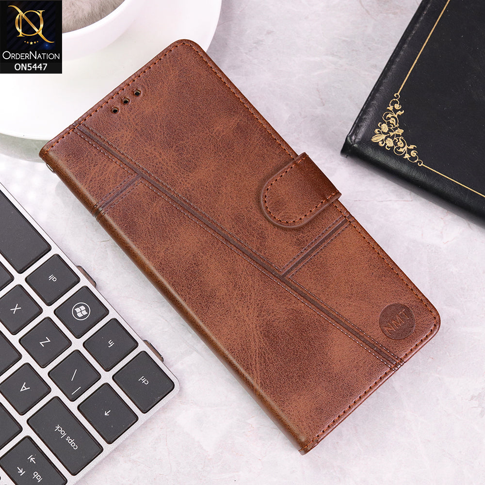 Tecno Camon 19 Cover - Dark Brown - Premium Leather Megantic Flip Book Covers With Card Holding Option