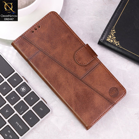Tecno Camon 19 Cover - Dark Brown - Premium Leather Megantic Flip Book Covers With Card Holding Option