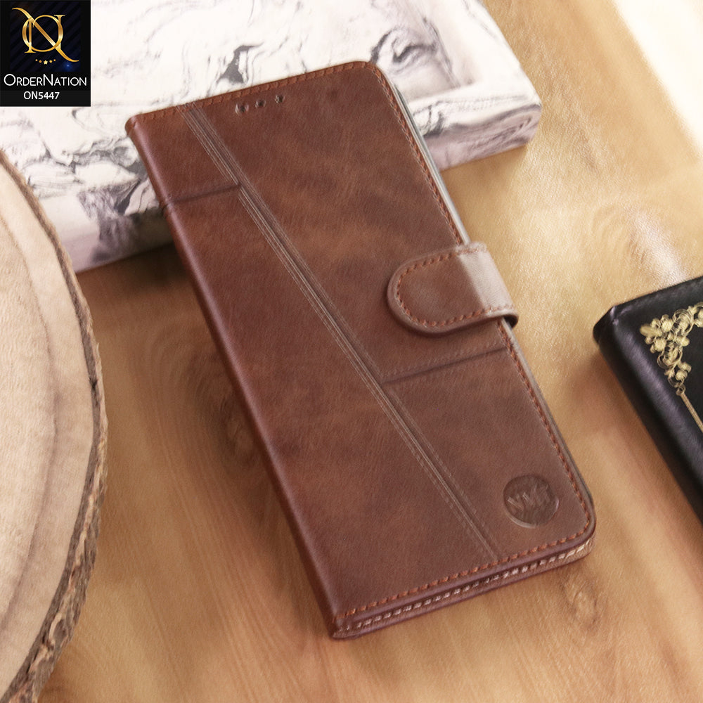 Oppo A6s Pro Cover  - Dark Brown- Premium Leather Megantic Flip Book Covers With Card Holding Option