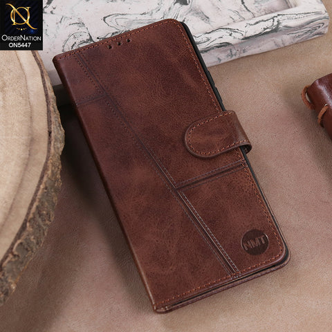Vivo V60  - Dark Brown -  Premium Leather Megantic Flip Book Covers With Card Holding Option