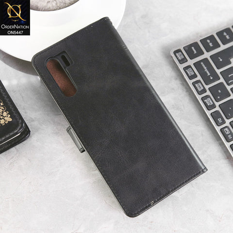 Oppo F15 Cover - Black -  Premium Leather Megantic Flip Book Covers With Card Holding Option