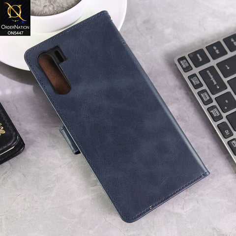 Oppo F15 Cover - Blue -  Premium Leather Megantic Flip Book Covers With Card Holding Option