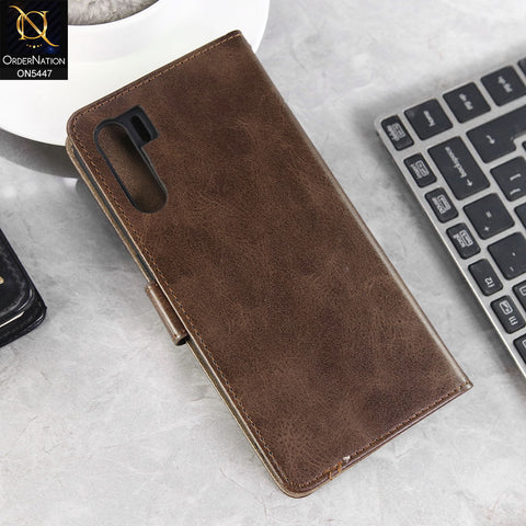 Oppo F15 Cover - Dark Brown -  Premium Leather Megantic Flip Book Covers With Card Holding Option