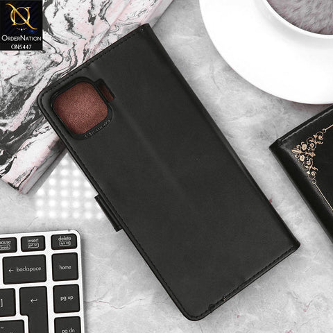 Oppo F17 Pro Cover - Black - Premium Leather Megantic Flip Book Covers With Card Holding Option