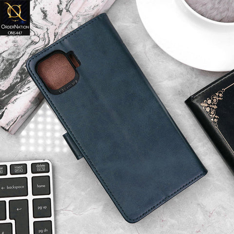 Oppo F17 Pro Cover - Blue - Premium Leather Megantic Flip Book Covers With Card Holding Option