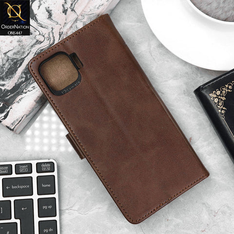 Oppo Reno 4F Cover - Dark Brown - Premium Leather Megantic Flip Book Covers With Card Holding Option