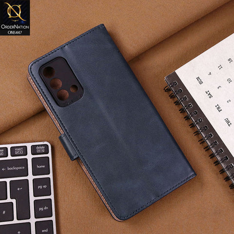 Oppo Reno 6 Lite Cover - Blue - Premium Leather Megantic Flip Book Covers With Card Holding Option