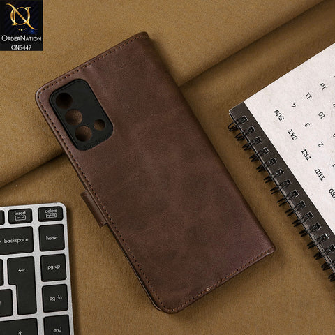 Oppo A95 Cover - Dark Brown - Premium Leather Megantic Flip Book Covers With Card Holding Option