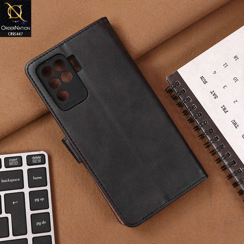 Oppo A94 Cover - Black - Premium Leather Megantic Flip Book Covers With Card Holding Option