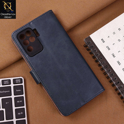Oppo A94 Cover - Blue - Premium Leather Megantic Flip Book Covers With Card Holding Option