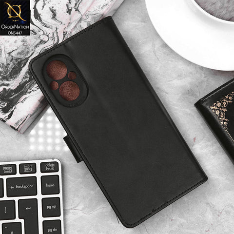 Oppo F21 Pro 5G Cover - Black - Premium Leather Megantic Flip Book Covers With Card Holding Option