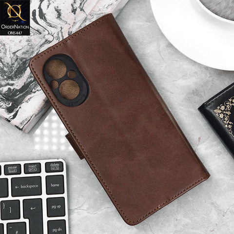 Oppo Reno8 Z Cover - Dark Brown - Premium Leather Megantic Flip Book Covers With Card Holding Option