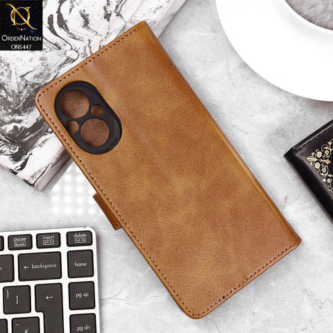 Oppo Reno7 Z 5G Cover - Light Brown - Premium Leather Megantic Flip Book Covers With Card Holding Option