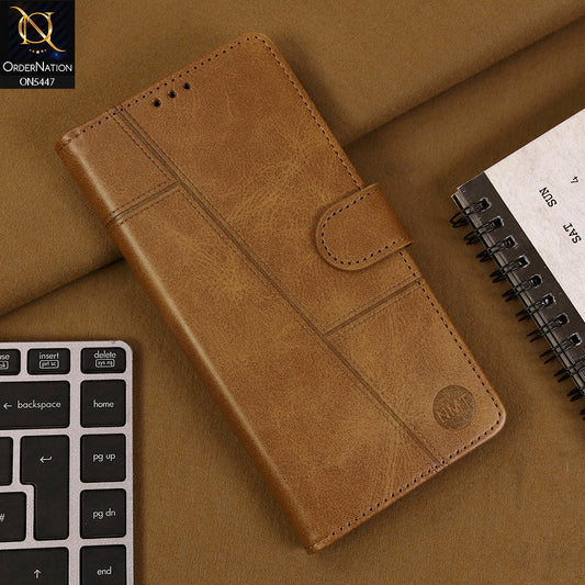 Tecno Camon 20 Cover - Light Brown - Premium Leather Megantic Flip Book Covers With Card Holding Option
