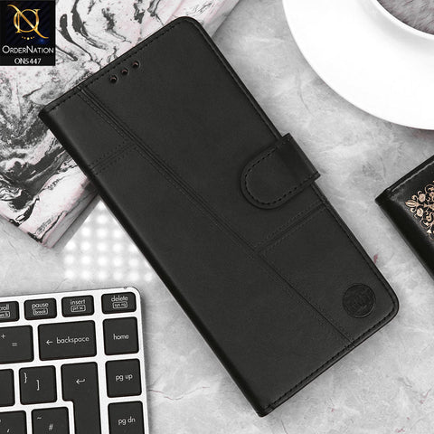 Vivo Y21a Cover - Black - Premium Leather Megantic Flip Book Covers With Card Holding Option
