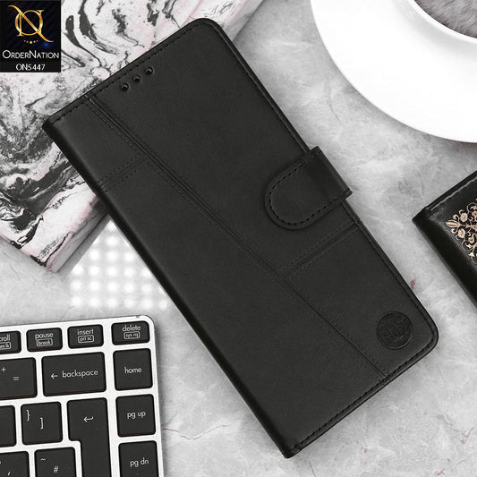 Infinix Hot 10 Play Cover - Black - Premium Leather Megantic Flip Book Covers With Card Holding Option