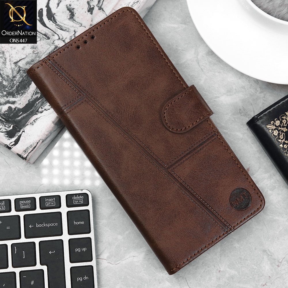 Vivo Y21a Cover - Dark Brown - Premium Leather Megantic Flip Book Covers With Card Holding Option
