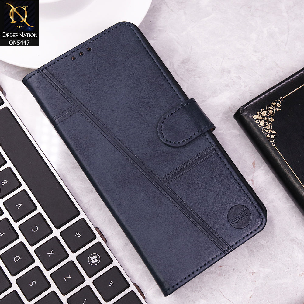 Vivo V50 Lite Cover - Blue - Premium Leather Megantic Flip Book Covers With Card Holding Option