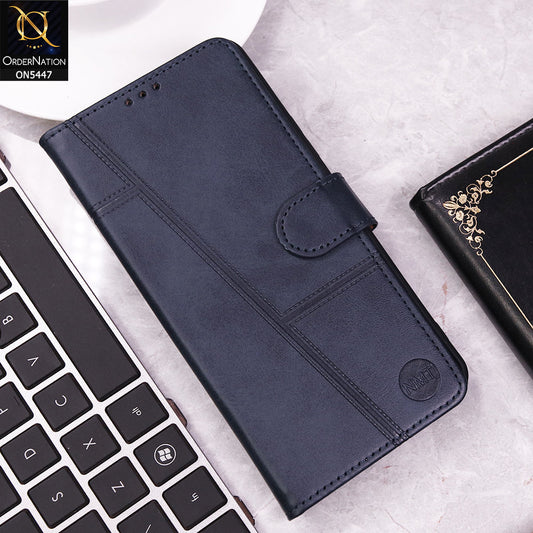 Vivo V50 Lite Cover - Blue - Premium Leather Megantic Flip Book Covers With Card Holding Option