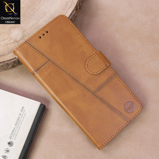 Infinix Hot 60 Pro Cover - Light Brown - Premium Leather Megantic Flip Book Covers With Card Holding Option