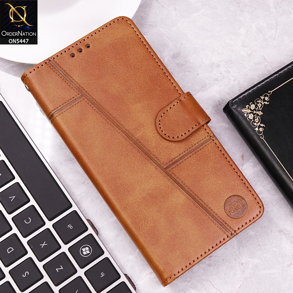 Infinix Smart 10 Cover - Light Brown - Premium Leather Megantic Flip Book Covers With Card Holding Option