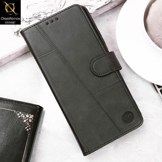 Samsung Galaxy Note 10 Cover - Black -  Premium Leather Megantic Flip Book Covers With Card Holding Option
