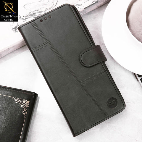 Realme C75 Cover - Black -  Premium Leather Megantic Flip Book Covers With Card Holding Option
