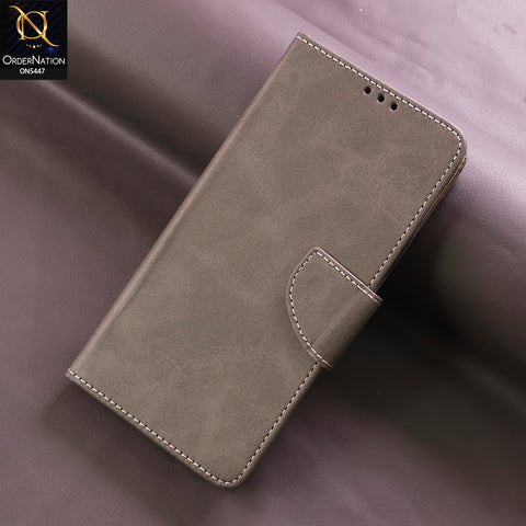 Realme C85 Cover - Gray - Premium Leather Megantic Flip Book Covers With Card Holding Option