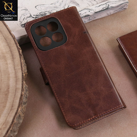 Honor X6c  - Dark Brown -  Premium Leather Megantic Flip Book Covers With Card Holding Option