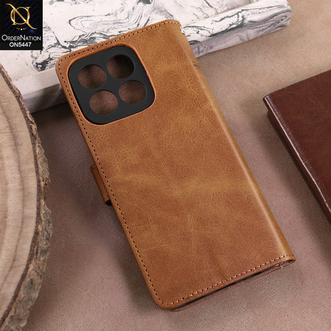Honor X6c  - Light Brown -  Premium Leather Megantic Flip Book Covers With Card Holding Option