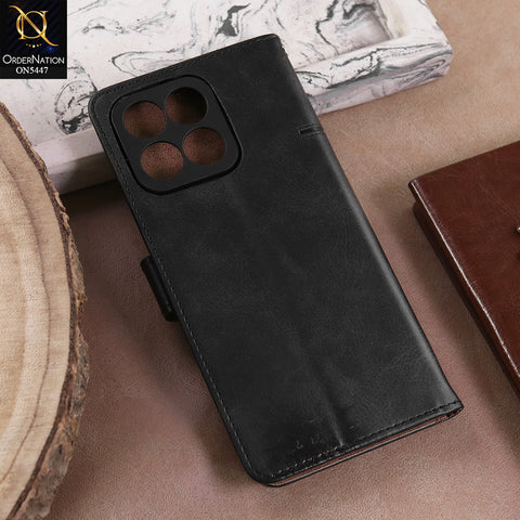 Honor X7c 4G  - Black -  Premium Leather Megantic Flip Book Covers With Card Holding Option
