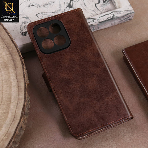 Honor X7c 4G  - Dark Brown -  Premium Leather Megantic Flip Book Covers With Card Holding Option