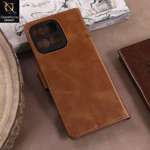 Honor X7c 4G  - Light Brown -  Premium Leather Megantic Flip Book Covers With Card Holding Option