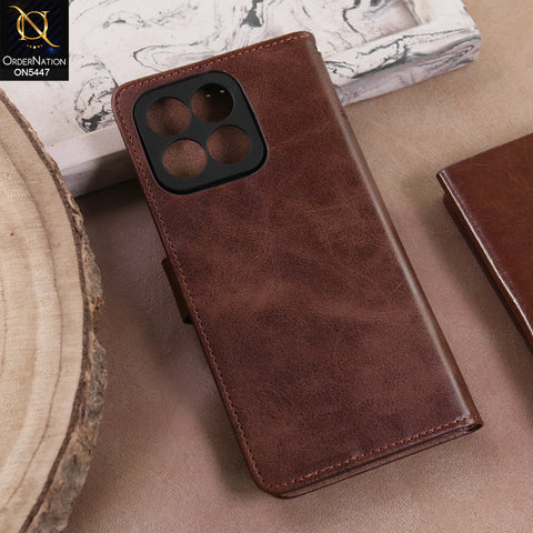 Honor X8c  - Dark Brown -  Premium Leather Megantic Flip Book Covers With Card Holding Option