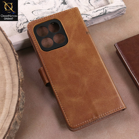 Honor X8c  - Light Brown -  Premium Leather Megantic Flip Book Covers With Card Holding Option