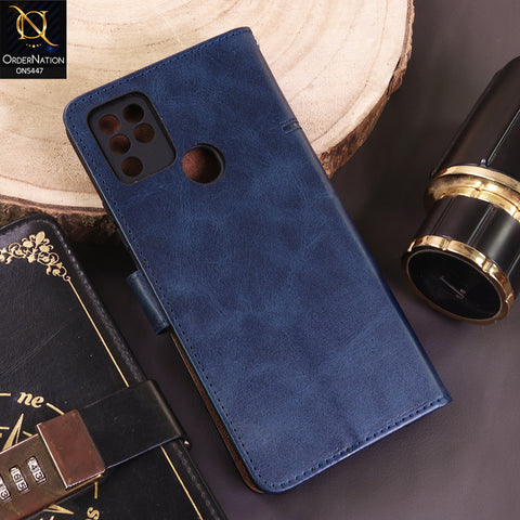 Infinix Hot 10 Cover - Blue - Premium Leather Megantic Flip Book Covers With Card Holding Option