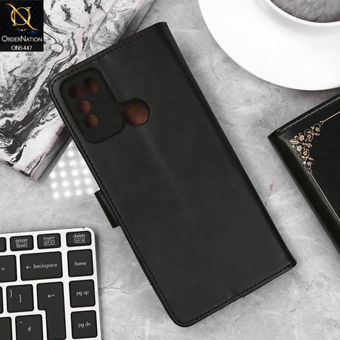 Infinix Hot 9 Play Cover - Black - Premium Leather Megantic Flip Book Covers With Card Holding Option