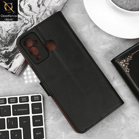 Infinix Hot 12 Play Cover - Black - Premium Leather Megantic Flip Book Covers With Card Holding Option
