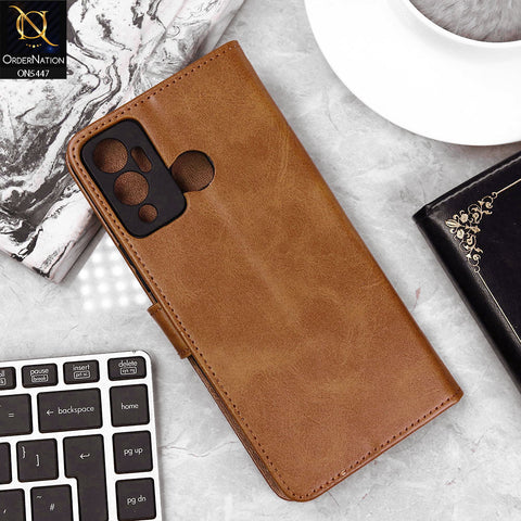 Infinix Hot 12 Play Cover - Light Brown - Premium Leather Megantic Flip Book Covers With Card Holding Option