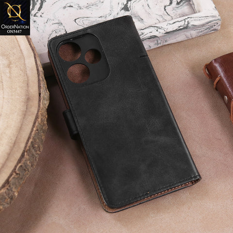 Infinix Hot 30  - Black -  Premium Leather Megantic Flip Book Covers With Card Holding Option