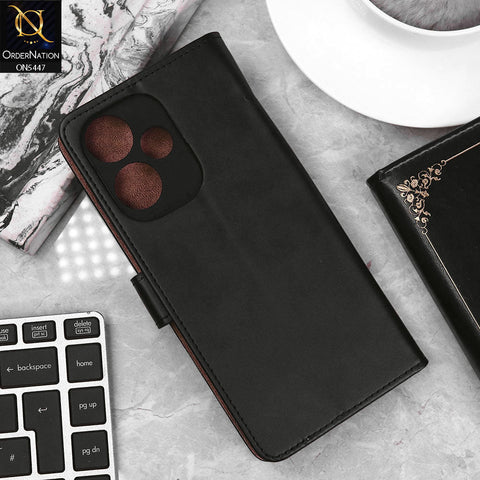 Infinix Hot 30 Play Cover - Black - Premium Leather Megantic Flip Book Covers With Card Holding Option